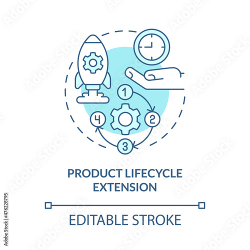 Product lifecycle extension turquoise concept icon. Process improvement abstract idea thin line illustration. Isolated outline drawing. Editable stroke. Roboto-Medium, Myriad Pro-Bold fonts used