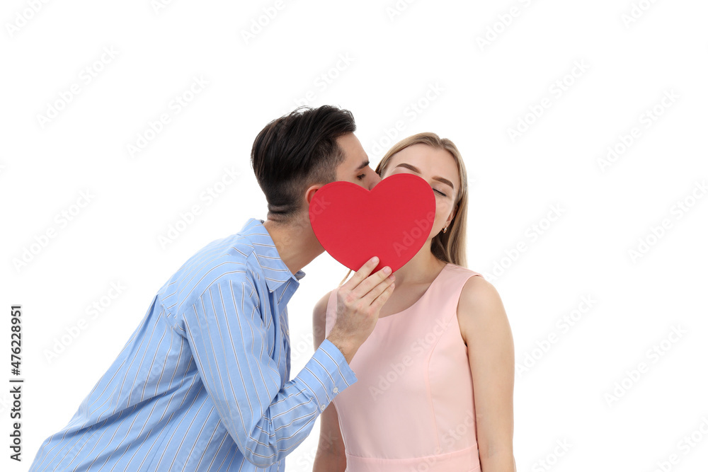 Cute couple with heart isolated on white background Cute couple with heart isolated on white background