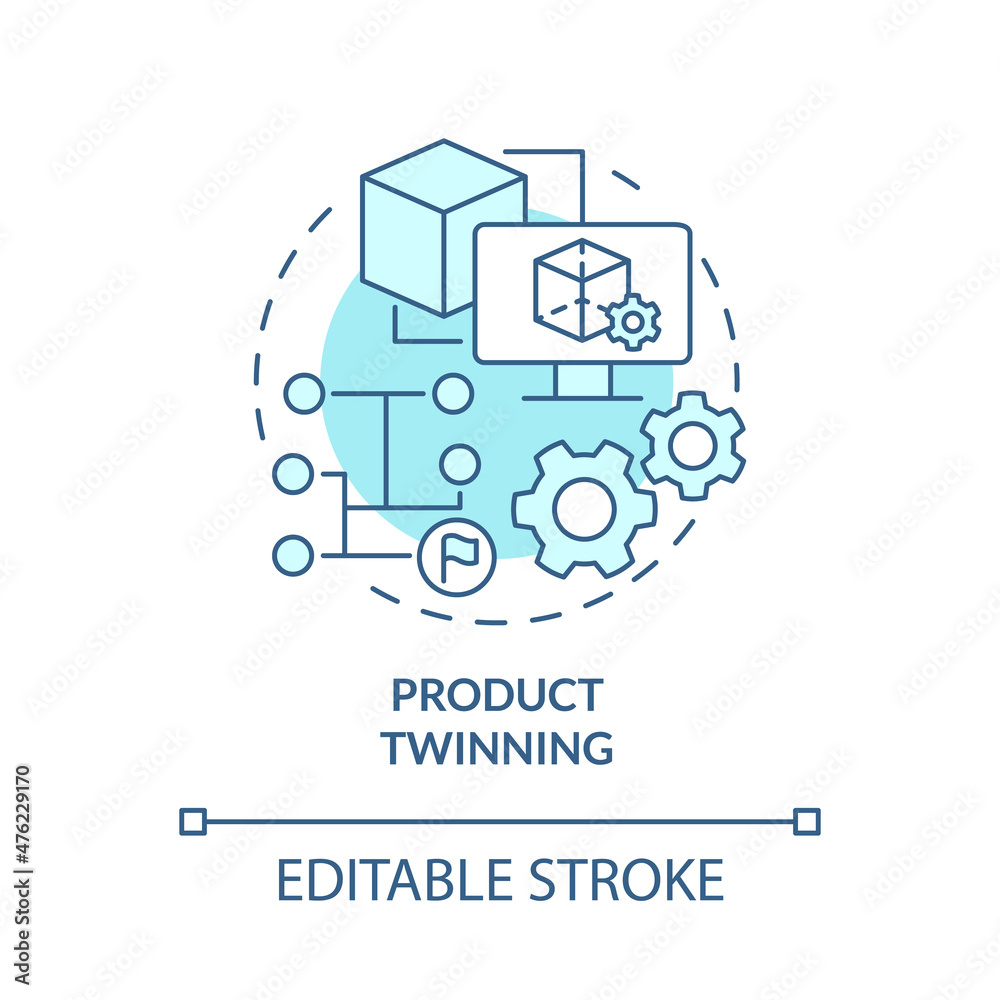 Product twinning turquoise concept icon. Digital model abstract idea thin line illustration. Twinning level. Isolated outline drawing. Editable stroke. Roboto-Medium, Myriad Pro-Bold fonts used Product twinning turquoise concept icon. Digital model abstract idea thin line illustration. Twinning level. Isolated outline drawing. Editable stroke. Roboto-Medium, Myriad Pro-Bold fonts used