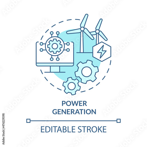 Power generation turquoise concept icon. Virtual replica of energy utility abstract idea thin line illustration. Isolated outline drawing. Editable stroke. Roboto-Medium, Myriad Pro-Bold fonts used