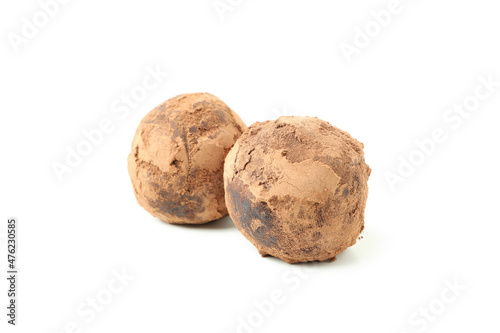 Sweet truffles isolated on white background, close up