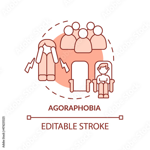 Agoraphobia terracotta concept icon. Anxiety disorder. Mental healthcare abstract idea thin line illustration. Isolated outline drawing. Editable stroke. Roboto-Medium, Myriad Pro-Bold fonts used