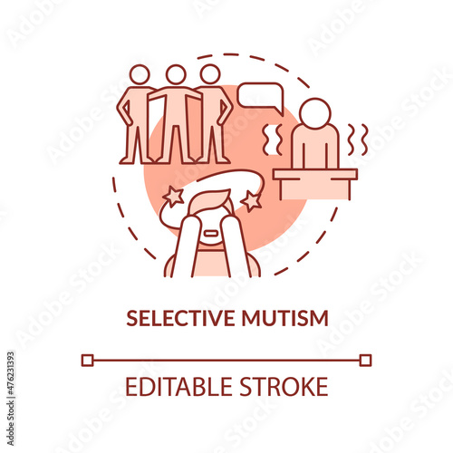 Selective mutism terracotta concept icon. Communication issue. Anxiety abstract idea thin line illustration. Isolated outline drawing. Editable stroke. Roboto-Medium, Myriad Pro-Bold fonts used
