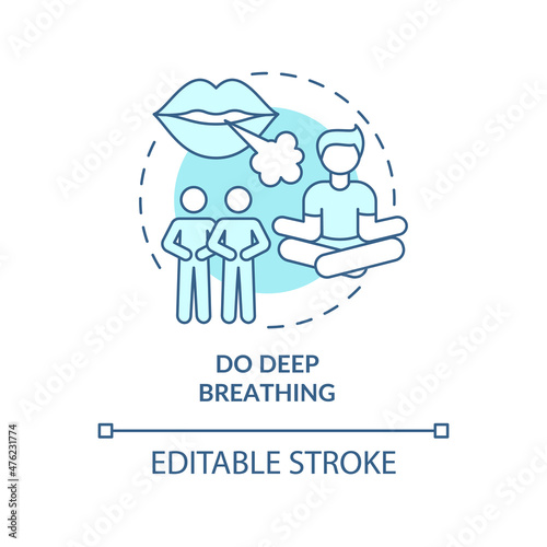 Do deep breathing turquoise concept icon. Exercise against anxiety attack abstract idea thin line illustration. Isolated outline drawing. Editable stroke. Roboto-Medium, Myriad Pro-Bold fonts used