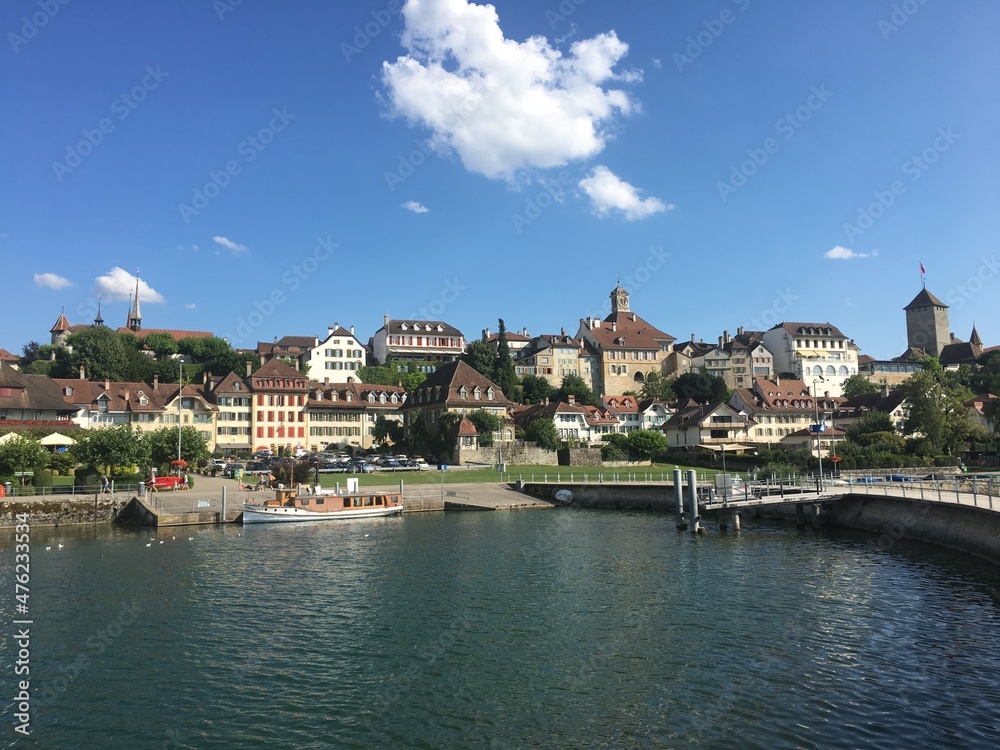 Summer townscape on a lake in Switzerland