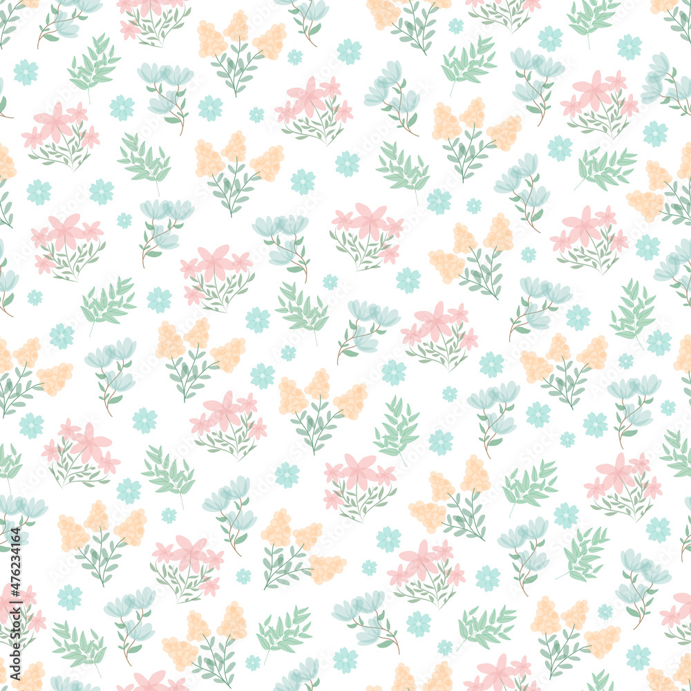 Cute simple Floral pattern in the small blue, purple flower. Seamless vector texture. Printing with small blue flowers. spring flowers, summer flowers.