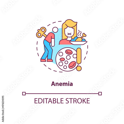 Anemia concept icon. Lowered hemoglobin level. Red blood cells lack abstract idea thin line illustration. Isolated outline drawing. Editable stroke. Roboto-Medium, Myriad Pro-Bold fonts used