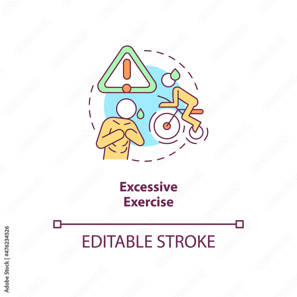 Excessive exercise concept icon. Overdo work out. Severe traumatic trainings abstract idea thin line illustration. Isolated outline drawing. Editable stroke. Roboto-Medium, Myriad Pro-Bold fonts used