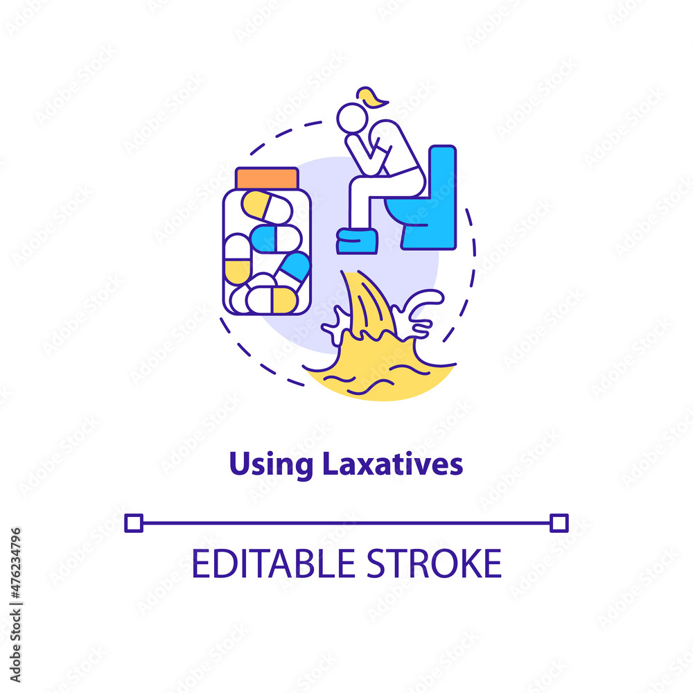 Using laxatives concept icon. Medicaments usage. Constipation treatment abstract idea thin line illustration. Isolated outline drawing. Editable stroke. Roboto-Medium, Myriad Pro-Bold fonts used