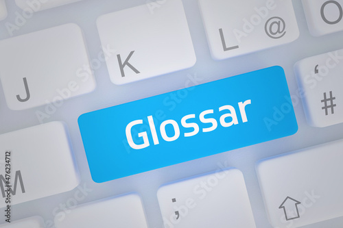 Glossar. Computer Tastatur mit Wort auf Taste im Fokus