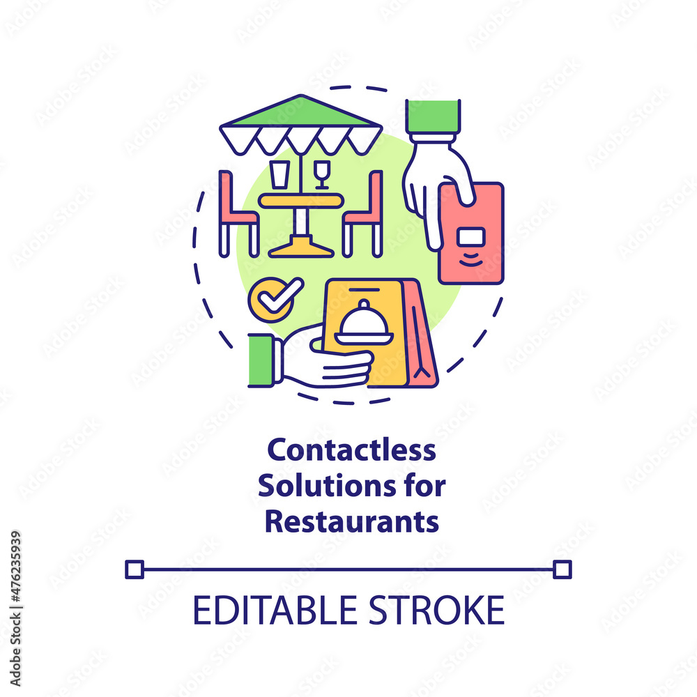 Contactless solutions for restaurant concept icon. Touchless system abstract idea thin line illustration. Isolated outline drawing. Editable stroke. Roboto-Medium, Myriad Pro-Bold fonts used