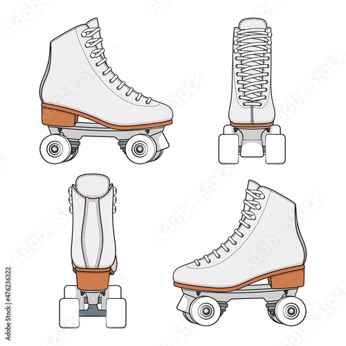 Set of color images with white rollers, roller quads. Isolated vector objects on a white background.