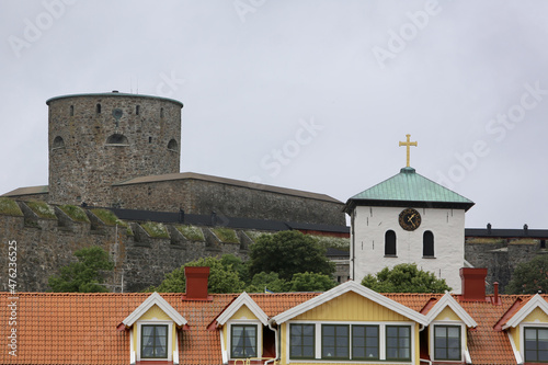 View of the fortress Carlsten and the chapel in front of it in Arvidsvik, Sweden photo