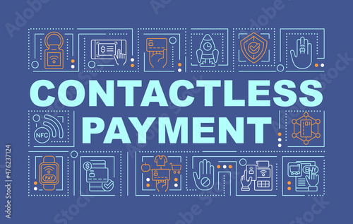 Contactless payment word concepts blue banner. Infographics with linear icons on background. Isolated typography. Vector outline color illustration with text. Arial-Black font used