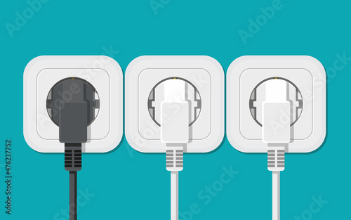 illustration electric socket with cable plugged vector.