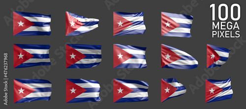 Cuba flag isolated - different images of the waving flag on grey background - object 3D illustration