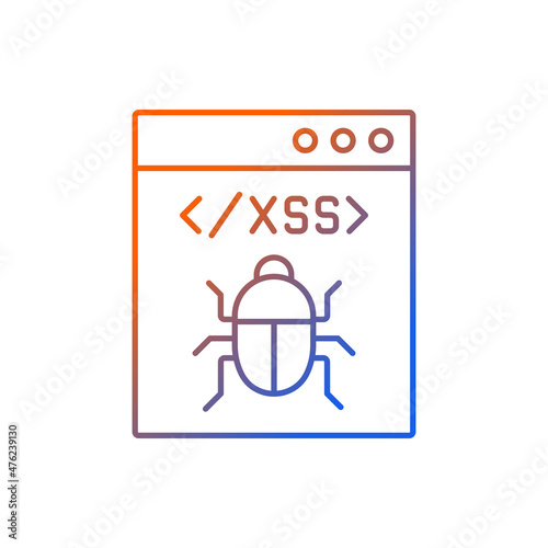 XSS attack gradient linear vector icon. Cross site scripting. Software attack. Client side code injection. Thin line color symbol. Modern style pictogram. Vector isolated outline drawing