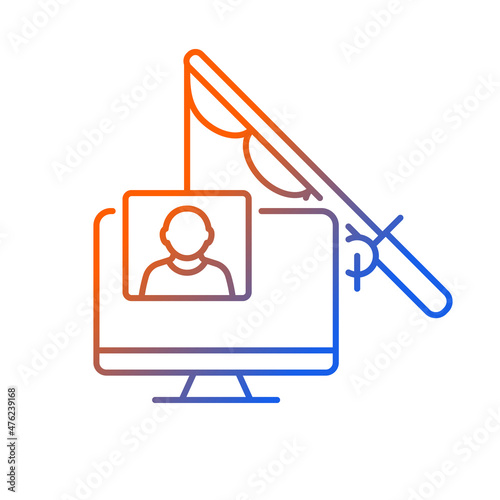 Phishing gradient linear vector icon. Social engineering. Stealing personal data. Send fraudulent message. Thin line color symbol. Modern style pictogram. Vector isolated outline drawing