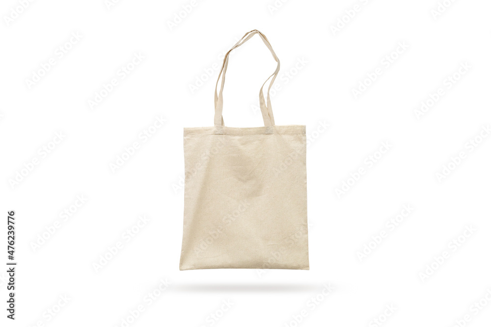 Canvas tote bag mockup template isolated. linen cotton tote shopping bag on a white background. 3d rendering. zero waste and eco friendly concept. - obrazy, fototapety, plakaty 