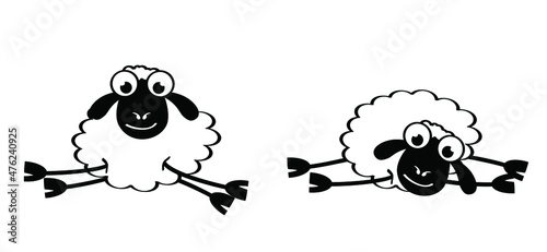 Falling or sleping sheep. Cartoon, comic cute sheepin sheep stickman. Dreams or dream icon. Drawing sheep lamb sign or pictogram. Stick figure character. Happy animal face Vector