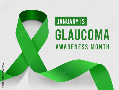 January is Glaucoma Awareness Month. Illustration with green ribbon
