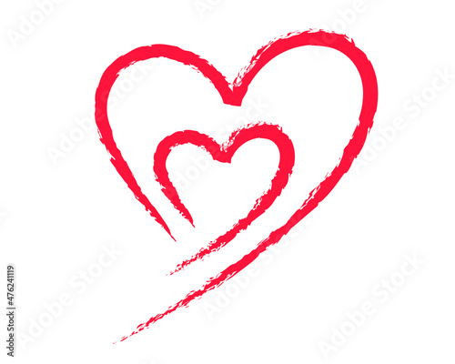Vector Heart shape frame with brush painting isolated on white background