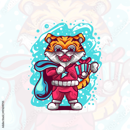 Tiger Santa Claus Illustration
