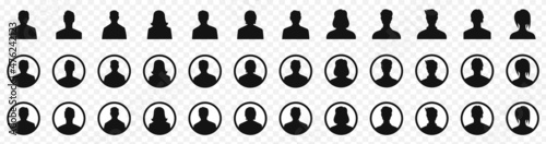Avatar icon. Profile icons set. Silhouette heads.Set of profile face of different people. Male and female avatars. 