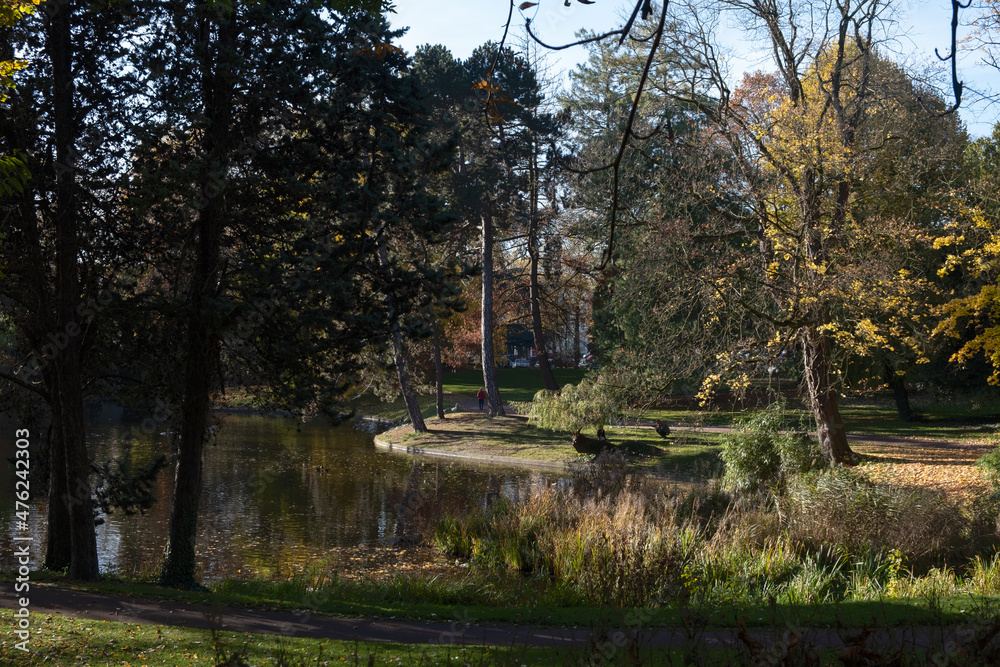 Quiet Public Park at Douai, with a pond 