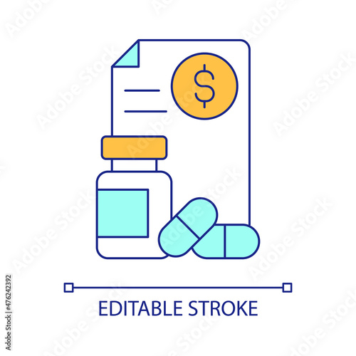 Prescription payment compensation RGB color icon. Healthcare and medical service coverage. Isolated vector illustration. Simple filled line drawing. Editable stroke. Arial font used