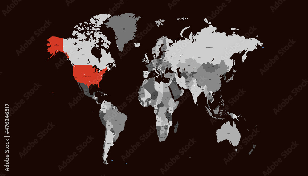 World map. United States of America map. USA.
World map. United States of America map. USA.