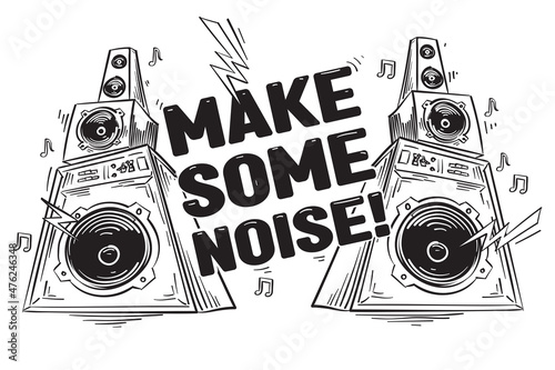 Make some noise - hand drawn black and white musical loudspeakers photo
