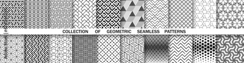 Geometric set of seamless black and white patterns. Simple vector graphics