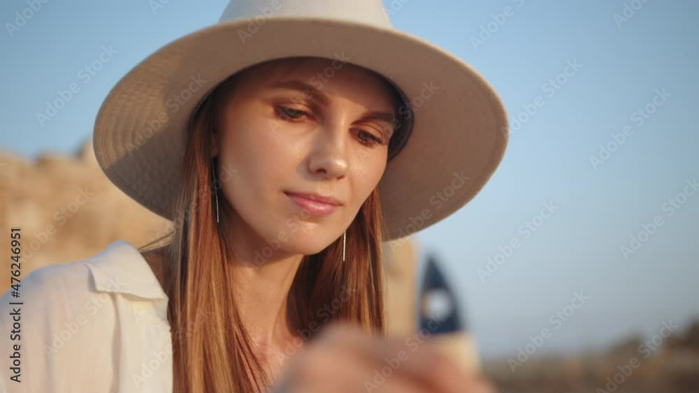 Archaeological Digging Site Female Archeologist Work on Excavation Site, Cleaning Cultural Artifacts with Brush and Tools. Discovery of Ancient Civilization Temple. Archaeologist With Tools Sweep.