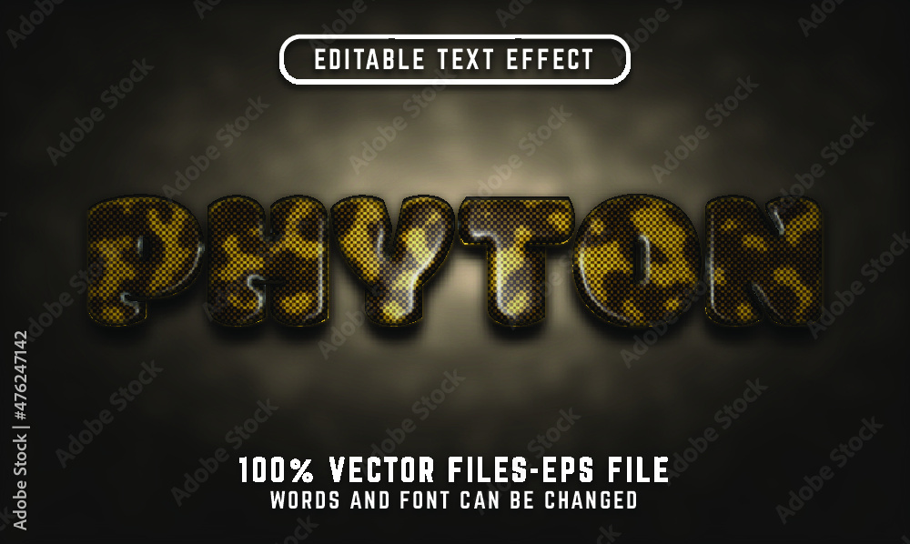Pyton 3d text effect. editable text effect cartoon style. psd smart object