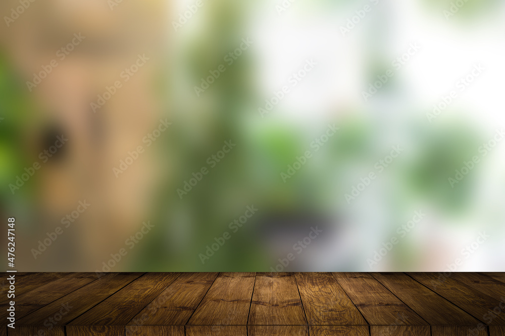 Table and blur background, Wooden counter over blur bokeh light background, Brown wood table top, shelf for food and retail shop, store product display backdrop, banner, mockup, template. Table and blur background, Wooden counter over blur bokeh light background, Brown wood table top, shelf for food and retail shop, store product display backdrop, banner, mockup, template.