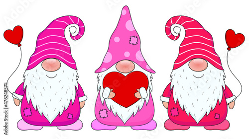 Cute Gnomes isolated on a white background. Gnomes cartoon set vector illustration.