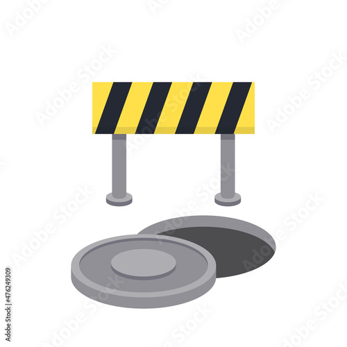 Barricade block vector. fence vector. Drain in the middle of the road. Drain vector on white background.