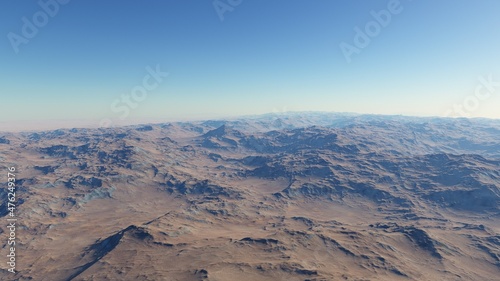 realistic surface of an alien planet, view from the surface of an exo-planet, canyons on an alien planet, stone planet, desert planet 3d render
