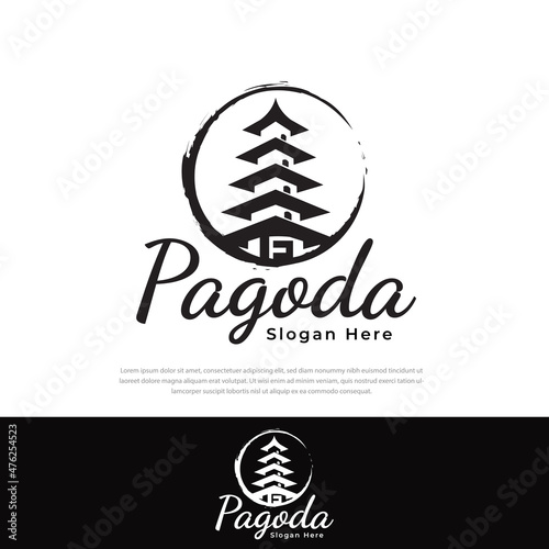 Multilevel pagoda illustration design logo.template,symbol,icon,china