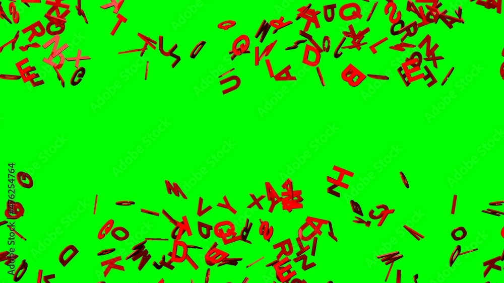 Red alphabets on green chroma key background.
3D abstract illustration for background.