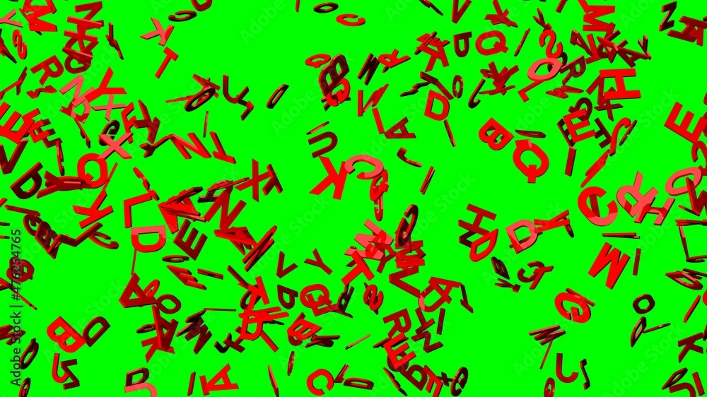 Red alphabets on green chroma key background.
3D abstract illustration for background.