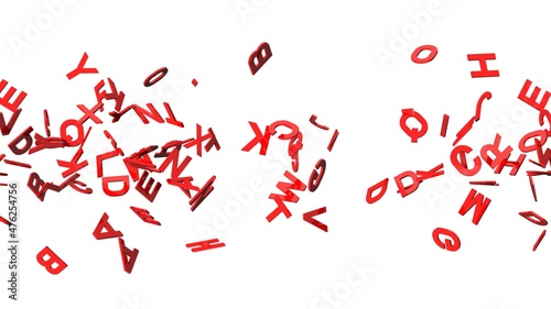 Red alphabets on white background. 3D abstract illustration for background.