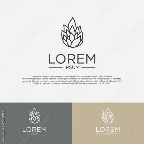 monogram logo design template  with outlines of plant and flower icons