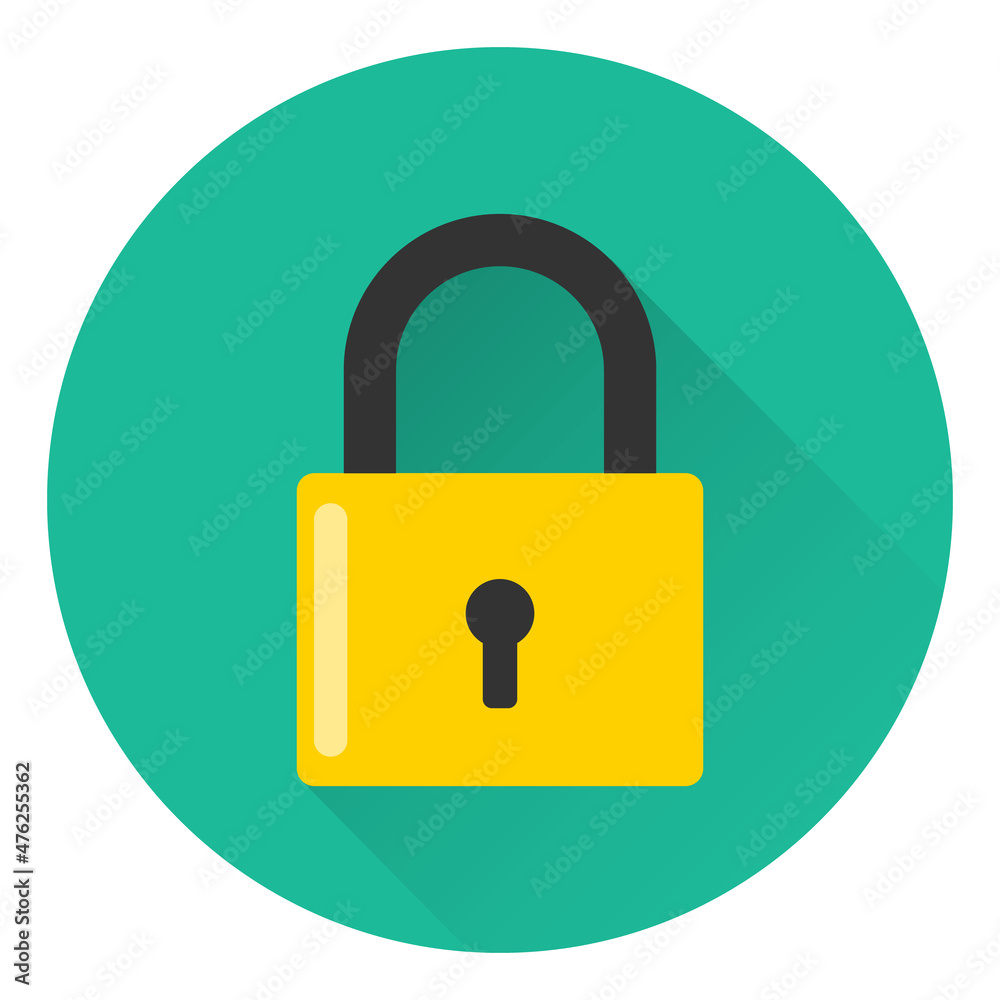 The padlock. Padlock yellow icon on green background with shadow Vector illustration. The padlock. Padlock yellow icon on green background with shadow Vector illustration.
