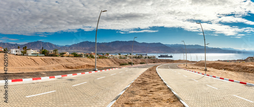 Panorama with the longest street in Eilat - famous tourist resort and recreat...