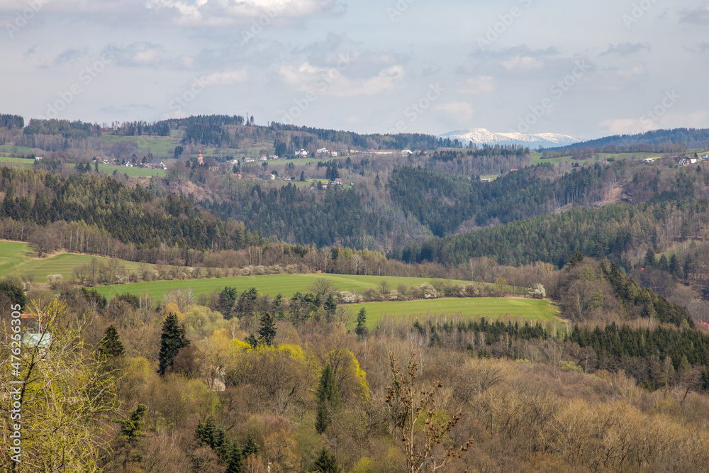 Obraz premium mountain landscape with a view of snowy mountain peaks