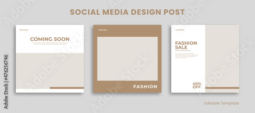 Set 3 of Editable Social Media Instagram Design Post Template with Minimalist Style. Suitable for Post, Sale Banner, Promotion, Ads, Advertising, Product Fashion, Beauty, Salon, Presentation