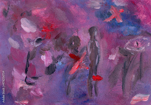 Canvas Print Lonely human figure on abstract multicolored colorful painting background