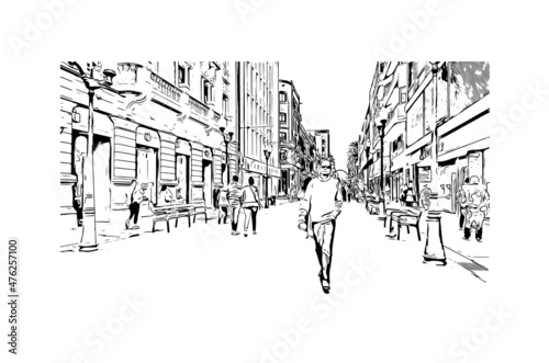 Building view with landmark of Las Palmas is the 
city in Spain. Hand drawn sketch illustration in vector.